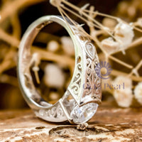 Round CZ Three Stone Half Bezel Set Filigree Ring