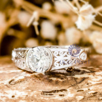 Round CZ Three Stone Half Bezel Set Filigree Ring