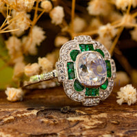 Cushion Cut Stone Milgrain Bezel Set Art Deco Ring