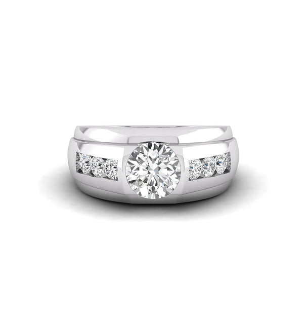 Round Cut Moissanite Tension Set & Channel Setting Men's Engagement Ring