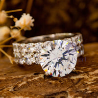 Round Moissanite Double Band Engagement Ring