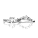 Round Moissanite Three Stone Chevron Ring Set