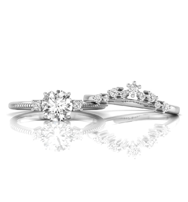 Round Moissanite Three Stone Chevron Ring Set