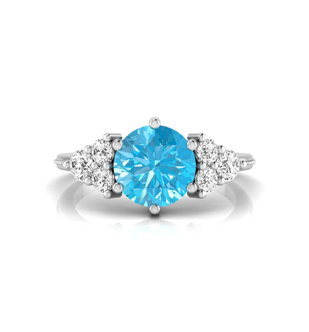 Aqua Round CZ Seven Stone Engagement Ring