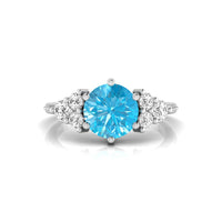 Aqua Round CZ Seven Stone Engagement Ring