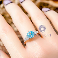 Aqua Round CZ Seven Stone Engagement Ring