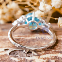 Aqua Round CZ Seven Stone Engagement Ring