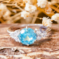 Aqua Round CZ Seven Stone Engagement Ring