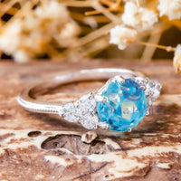 Aqua Round CZ Seven Stone Engagement Ring