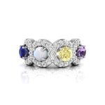 Opal & Round CZ Four Stone Halo Ring For Women