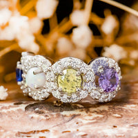 Opal & Round CZ Four Stone Halo Ring For Women