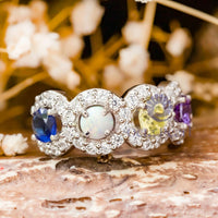 Opal & Round CZ Four Stone Halo Ring For Women