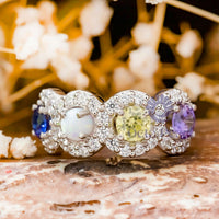 Opal & Round CZ Four Stone Halo Ring For Women