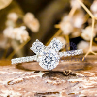 Round Moissanite Mickey Mouse Face Ring