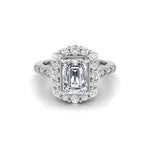 Emerald Cut Moissanite Milgrain Bezel Set Halo Ring