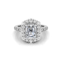 Emerald Cut Moissanite Milgrain Bezel Set Halo Ring