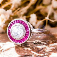 Old European Cut Stone Bezel Set Halo Target Ring