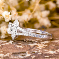 Double Halo Split Shank Cushion Moissanite Ring