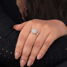 Double Halo Split Shank Cushion Moissanite Ring - alternate view