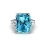 Aqua Radiant Cut CZ Stone Past Present Future Ring