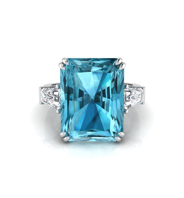 Aqua Radiant Cut CZ Stone Past Present Future Ring