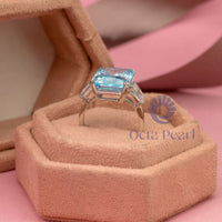 Aqua Radiant Cut CZ Stone Past Present Future Ring