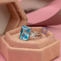 Aqua Radiant Cut CZ Stone Past Present Future Ring