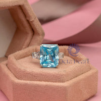 Aqua Radiant Cut CZ Stone Past Present Future Ring