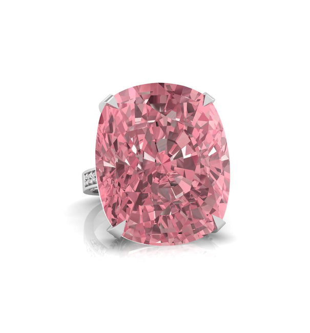 Pink Cushion Cut CZ Stone Hidden Halo Cocktail Ring