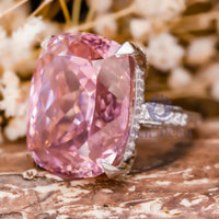 Pink Cushion Cut CZ Stone Hidden Halo Cocktail Ring