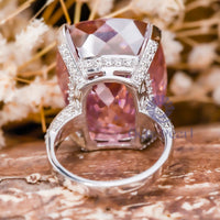 Pink Cushion Cut CZ Stone Hidden Halo Cocktail Ring