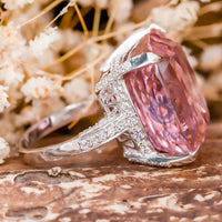 Pink Cushion Cut CZ Stone Hidden Halo Cocktail Ring