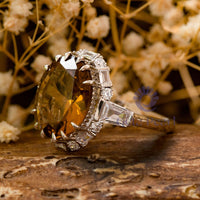 Brown Oval CZ Three Stone Halo Party Wear Ring