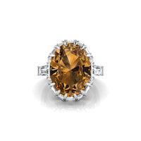 Brown Oval Cut CZ Three Stone Halo Party Wear Ring For Women