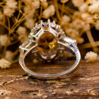 Brown Oval CZ Three Stone Halo Party Wear Ring