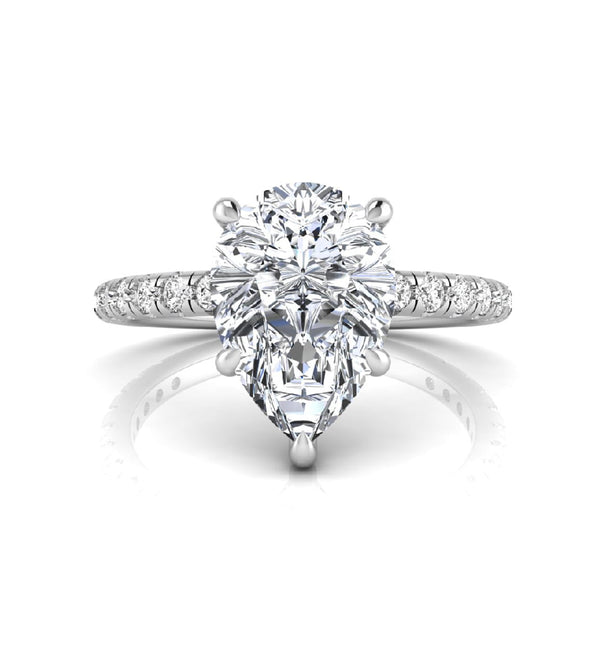 Pear Cut Moissanite Hidden Halo Ring For Womens