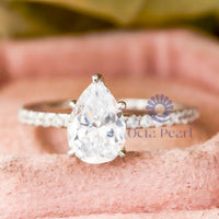 Pear Cut Moissanite Hidden Halo Ring For Womens