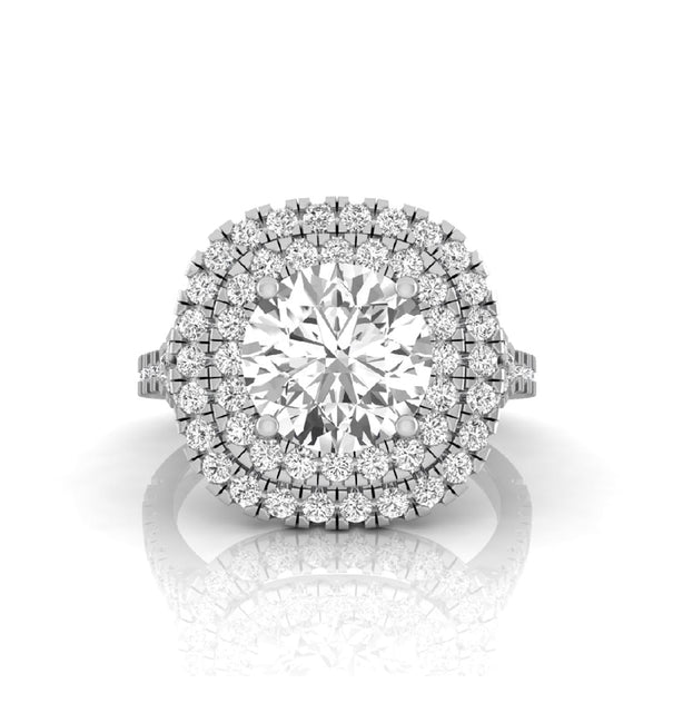 Round Moissanite Double Halo Split Shank Ring