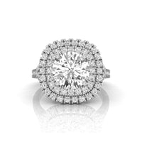 Round Moissanite Double Halo Split Shank Ring