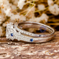 Radiant Stone Halo Milgrain Wedding Bridal Ring Set