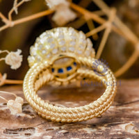 Roudn CZ Stone Petal Basket Wire Three Shank Ring