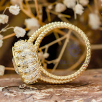 Roudn CZ Stone Petal Basket Wire Three Shank Ring