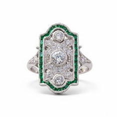 Milgrain Bezel Set Round CZ Three Stone Art Deco Ring