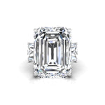 White Emerald Cut CZ Stone Past Present Future Ring