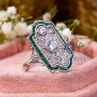 Milgrain Bezel Set Round CZ Three Stone Art Deco Ring