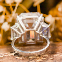 White Emerald Cut CZ Stone Past Present Future Ring