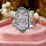 Milgrain Bezel Set Round CZ Three Stone Art Deco Ring