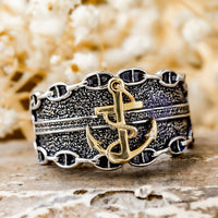 Nautical Rope Mariner Ship Men's Anchor Ring 925 Silver