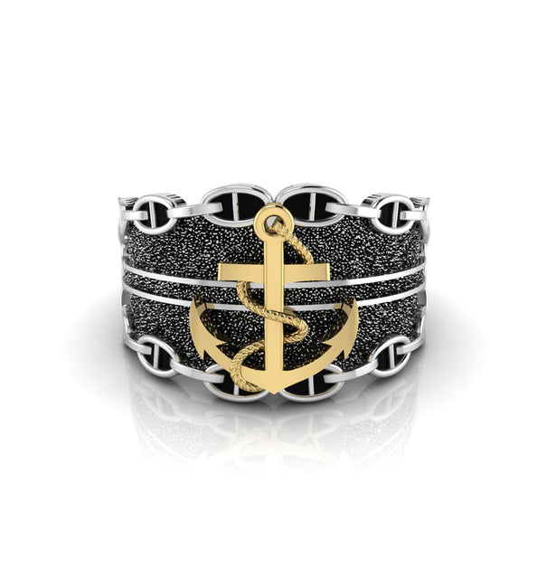 Nautical Rope Mariner Ship Men's Anchor Ring 925 Silver