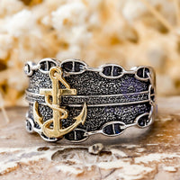 Nautical Rope Mariner Ship Men's Anchor Ring 925 Silver